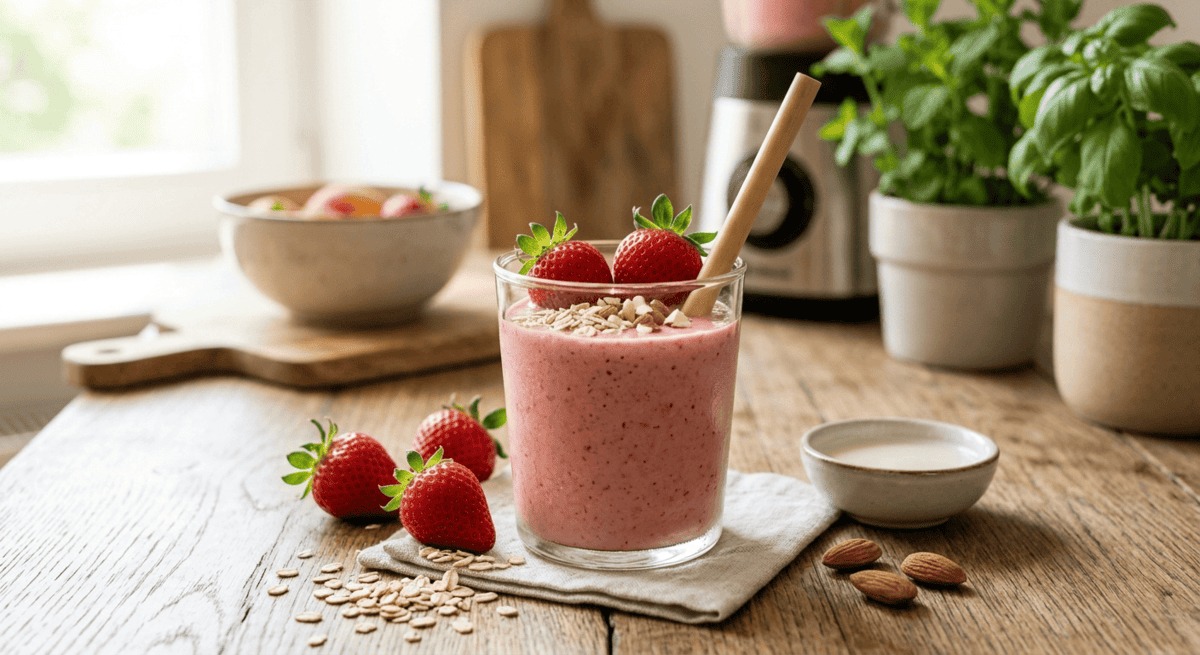 Aardbeiensmoothie met amandeldrink