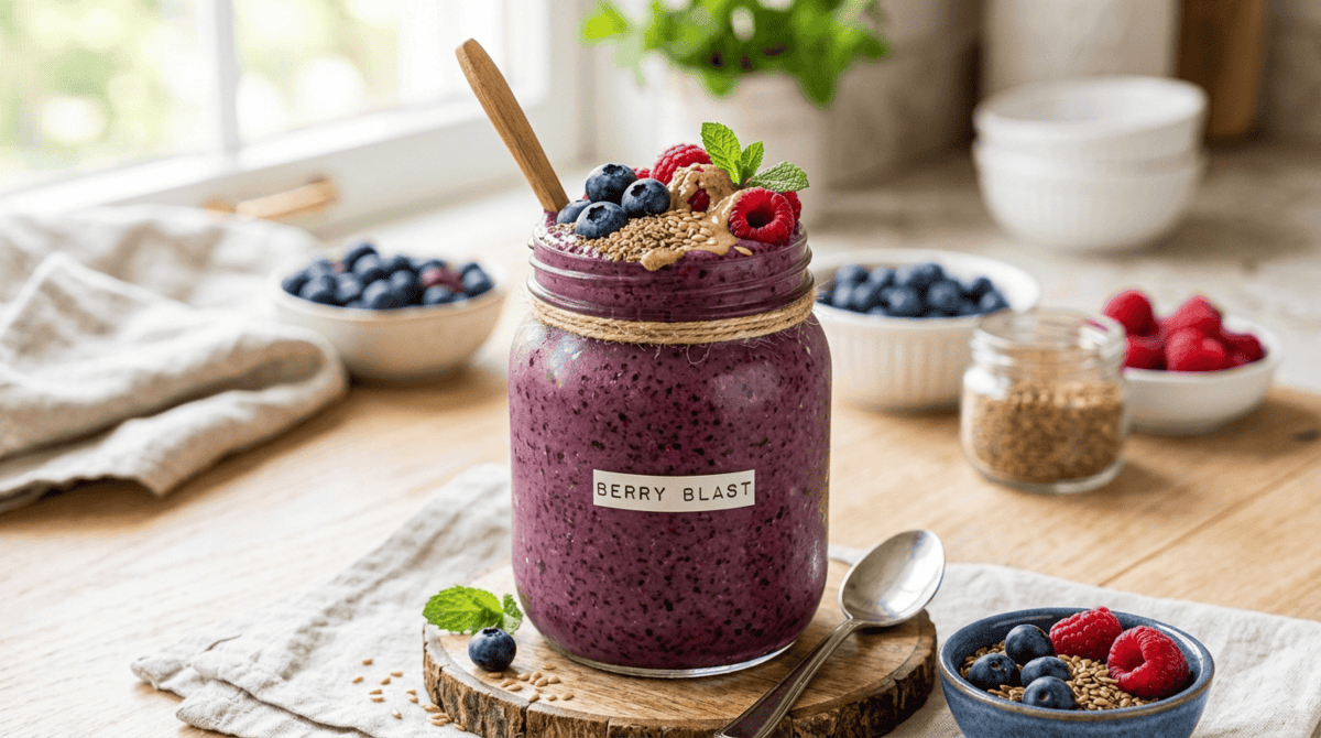 Bessensmoothie met kwark en lijnzaad