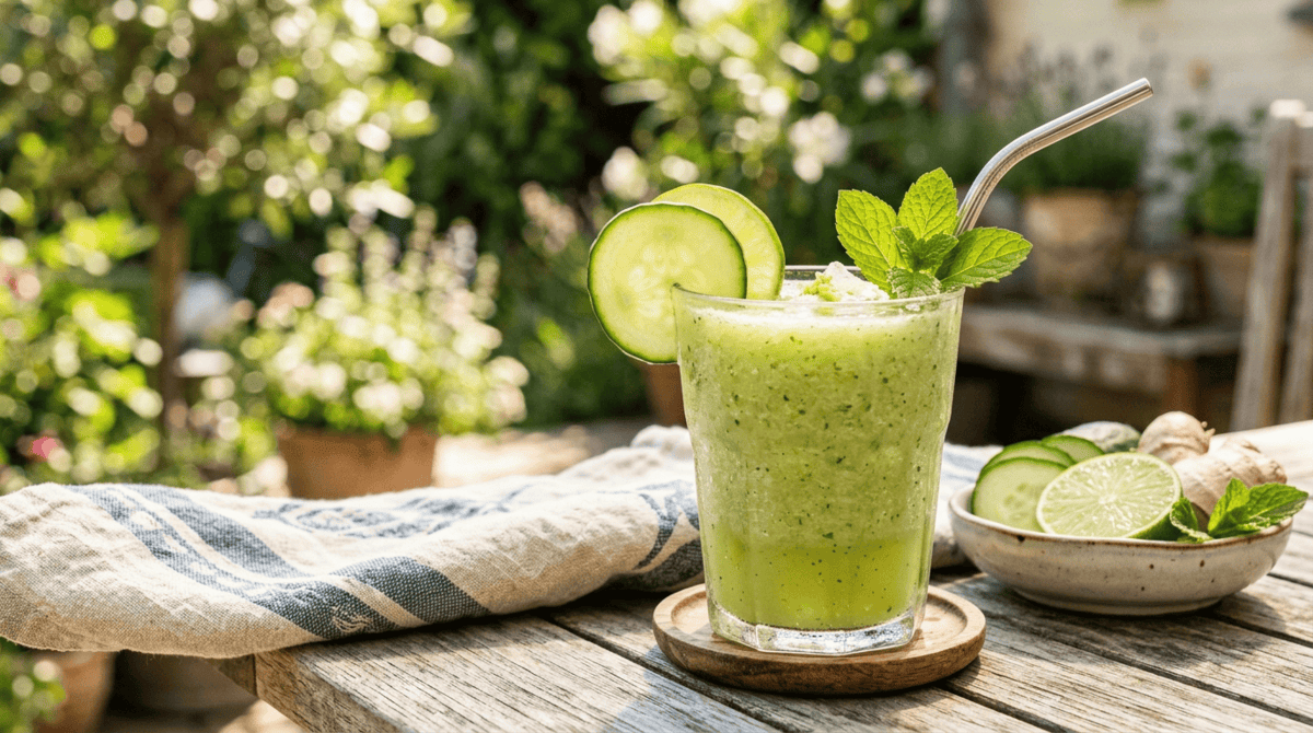Komkommer-gembersmoothie met groene thee