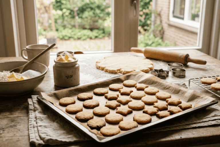 gebakken zandkoekjes op ovenschaal
