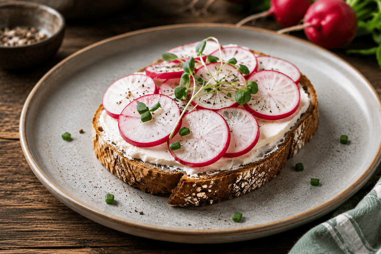 brood met radijsschijfjes brood met gezonde radijsschijfjes