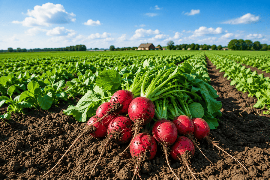 gezonde radijsjes op het veld in het platteland