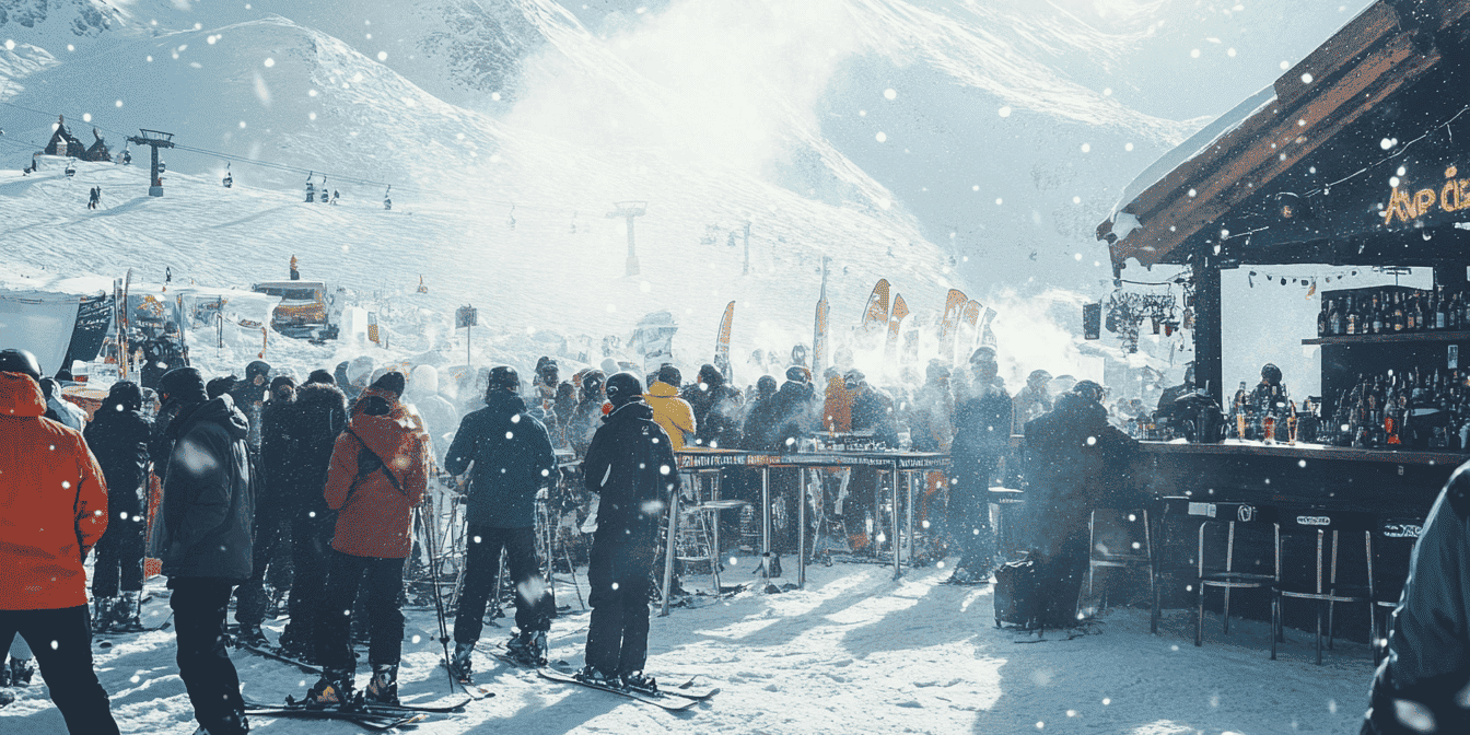 Een volle Aprés Ski bar op de bergen