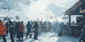 Een volle Aprés Ski bar op de bergen
