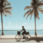 Een man op vakantie naast de kust