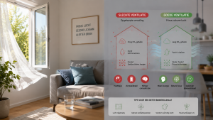 Vergelijking tussen slechte ventilatie en frisse lucht met effecten op gezondheid en concentratie