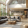 Modern huis met grote ramen, planten en warme sfeer