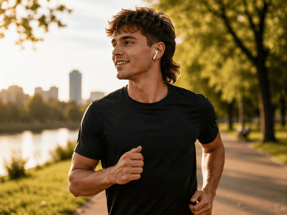 jongen met een fris kapsels is aan het hardlopen