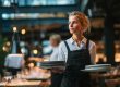 Horecamedewerker tilt servies op de juiste manier om fysieke klachten horeca tijdens lange diensten te voorkomen.