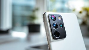 Smartphone met camera op tafel als hulpmiddel binnen een aanpak voor minder schermtijd thuis.