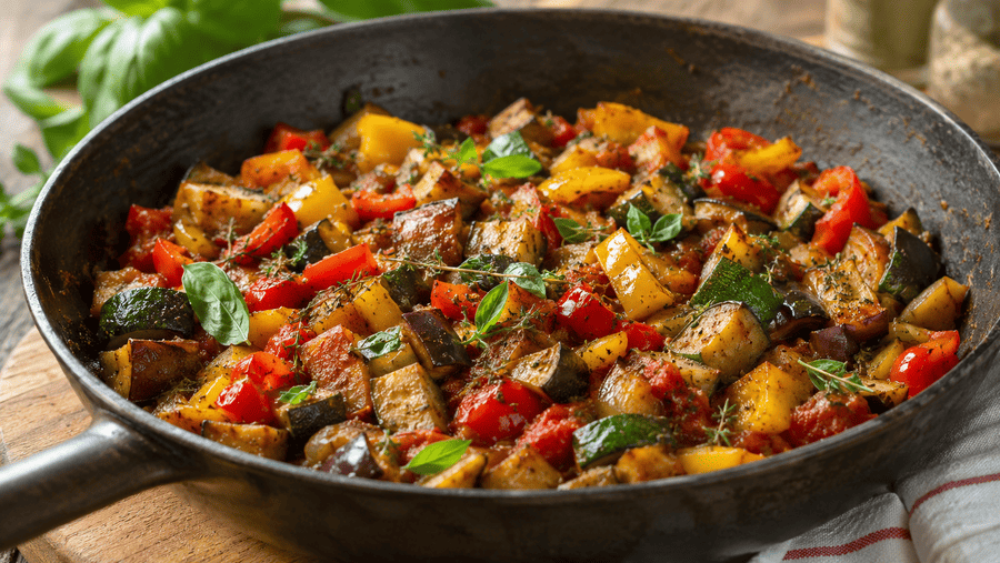 ratatouille bereiden in een pan