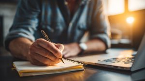Ondernemer maakt een planning op papier voor meer overzicht tijdens drukke werkweken.