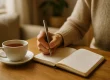 Hand schrijft aantekeningen voor bijhouden van symptomen in notitieboek