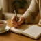 Hand schrijft aantekeningen voor bijhouden van symptomen in notitieboek
