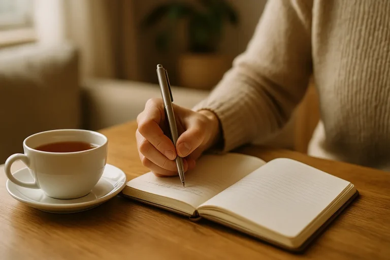 Waarom het goed bijhouden van symptomen zo belangrijk is Hand schrijft aantekeningen voor bijhouden van symptomen in notitieboek